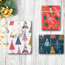 Helderkleurig patroon met kerstbomen in Boho Inpakpapier Vel