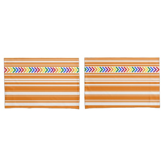 Helderkleurig patroon op Oranje en wit streep Kussensloop (Voorkant-Set)