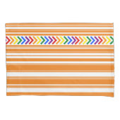 Helderkleurig patroon op Oranje en wit streep Kussensloop (Voorkant-Links)