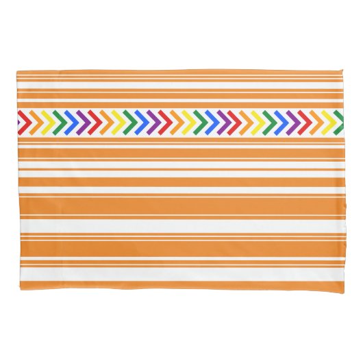 Helderkleurig patroon op Oranje en wit streep Kussensloop (Voorkant-Links)