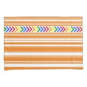Helderkleurig patroon op Oranje en wit streep Kussensloop (Voorkant-Rechts)