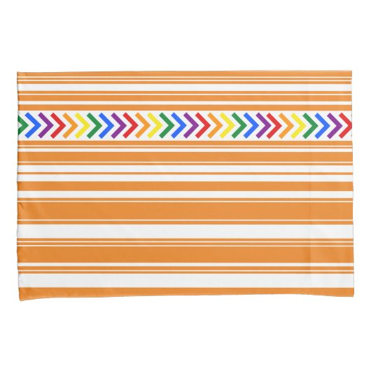 Helderkleurig patroon op Oranje en wit streep Kussensloop (Voorkant-Rechts)