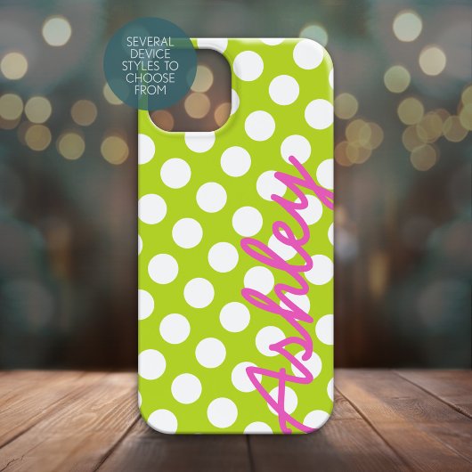 Helderkleurig pokadopatroon met naam - groen roze Case-Mate iPhone case