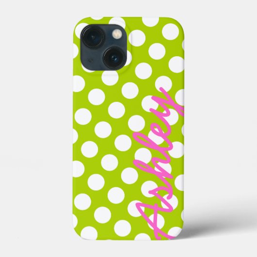 Helderkleurig pokadopatroon met naam - groen roze Case-Mate iPhone case (Achterkant)