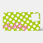 Helderkleurig pokadopatroon met naam - groen roze Case-Mate iPhone case (Achterkant (horizontaal))