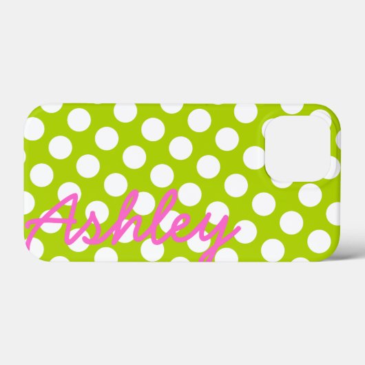 Helderkleurig pokadopatroon met naam - groen roze Case-Mate iPhone case (Achterkant (horizontaal))