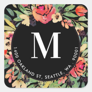 Helderkleurig Rood Floral Circular Return-adres Vierkante Sticker