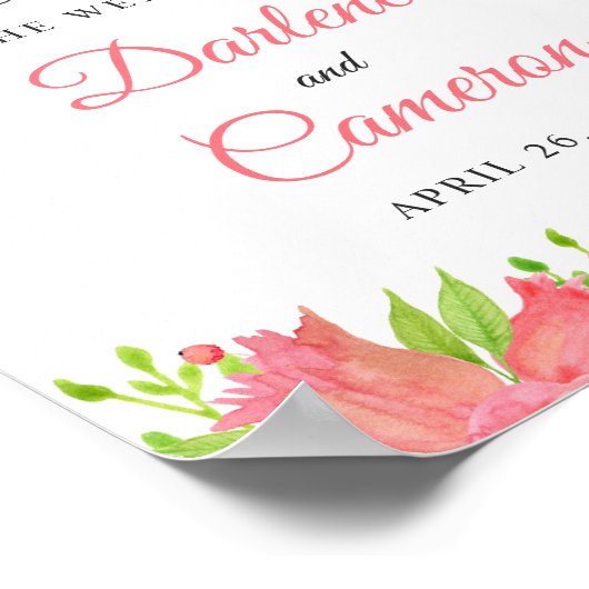 Helderkleurig roze botanische tuinbouwteken poster (Hoek)