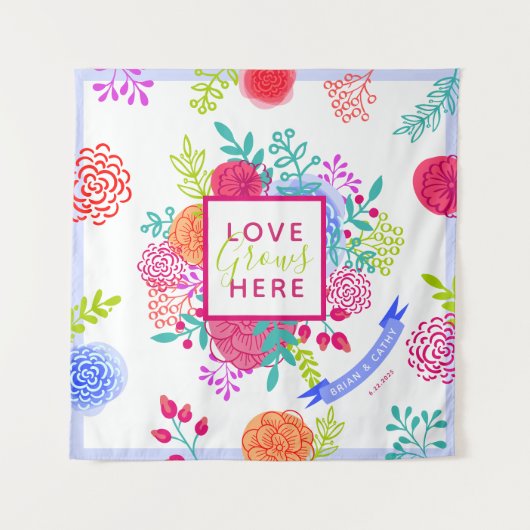 Helderkleurig vette Floral Sketch Bouquet Wandkleed (Voorkant)