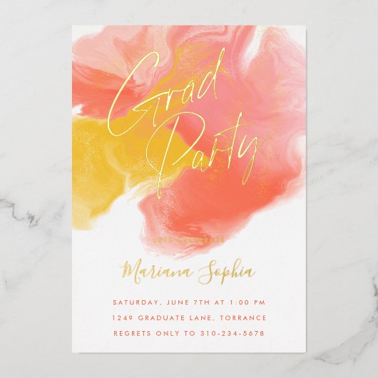 Helderkleurig waskoraal geel Afstudeerder partij g Folie Uitnodiging (Voorkant)
