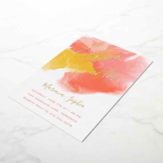 Helderkleurig waskoraal geel Afstudeerder partij g Folie Uitnodiging (Gedraaid)
