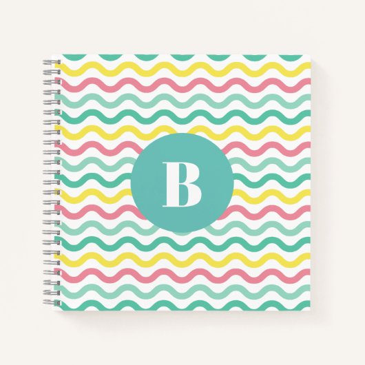 Helderkleurig Wavy Pattern Monogramed Notitieboek (Voorkant)