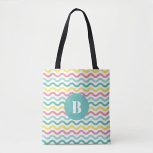 Helderkleurig Wavy Pattern Monogramed Tote Bag