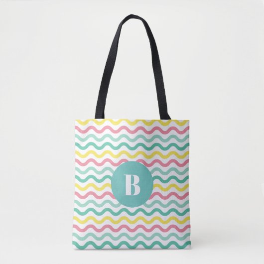 Helderkleurig Wavy Pattern Monogramed Tote Bag (Voorkant)