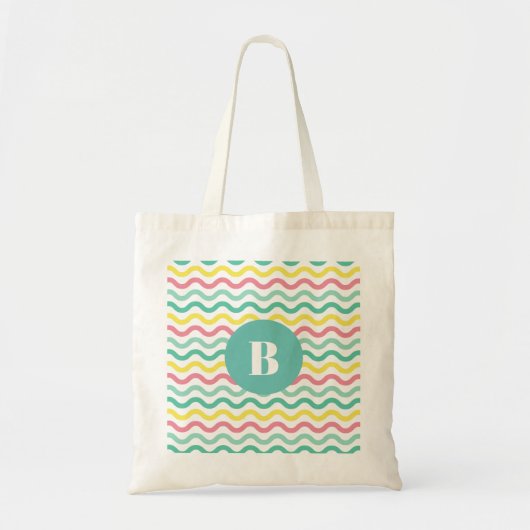 Helderkleurig Wavy Pattern Monogramed Tote Bag (Voorkant)