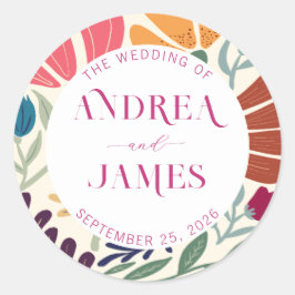 Helderkleurig Wildflower Abstract Floral Wedding Ronde Sticker