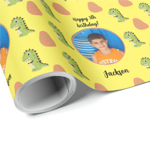 Helderkleurige aangepaste fototekst dinosaur eiere cadeaupapier