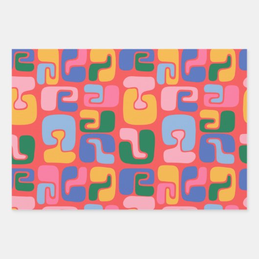 Helderkleurige Abstracte vormen in Geel Rood Blauw Inpakpapier Vel (Voorkant 3)