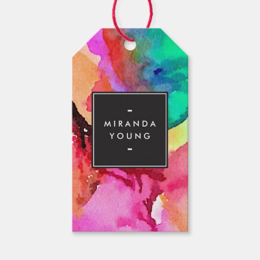 Helderkleurige Abstracte Waterverf Cadeaulabel (Voorkant)