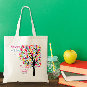 Helderkleurige appel leraar boom bedankt tote bag