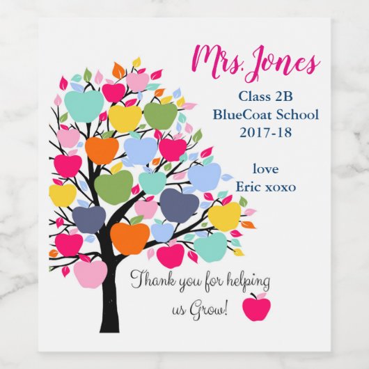 Helderkleurige appelboom helpt ons groeien wijn etiket (Enkel label)