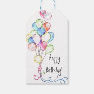 Helderkleurige Baloons Happy Birthday Gift Label Cadeaulabel