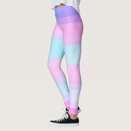 Helderkleurige blauwe roze groene pastaafstrips leggings