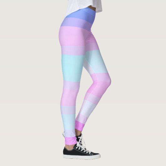 Helderkleurige blauwe roze groene pastaafstrips leggings (Rechts)