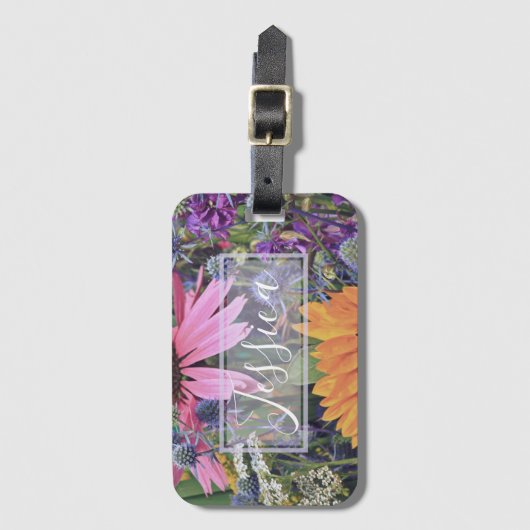 Helderkleurige bloemen op maat bagagelabel (Voorkant (verticaal))