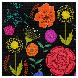 Helderkleurige bloemen op zwart stof