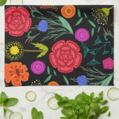 Helderkleurige bloemen op zwart theedoek (Gevouwen)