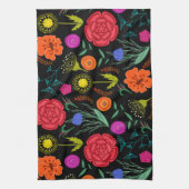 Helderkleurige bloemen op zwart theedoek (Verticaal)