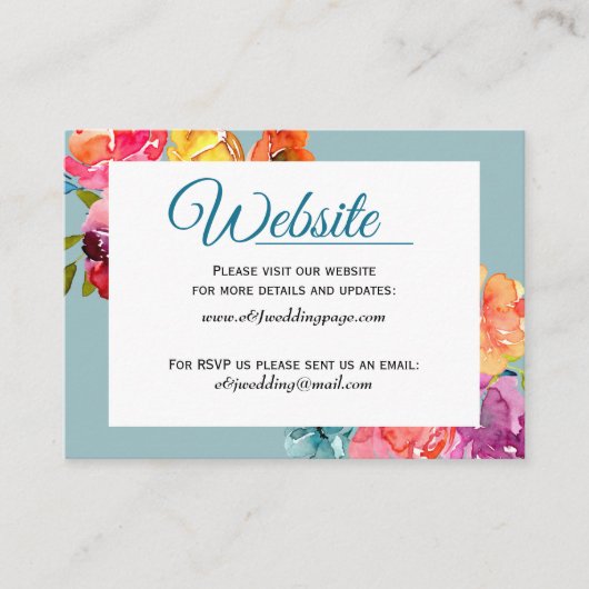 Helderkleurige bloemetjesbruiloft Website Kaart Visitekaartje (Voorkant)