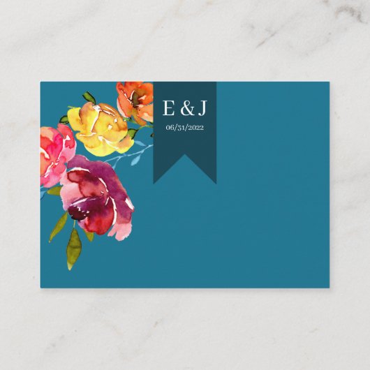 Helderkleurige bloemetjesbruiloft Website Kaart Visitekaartje (Achterkant)