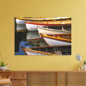 Helderkleurige boten aan het Wooden Boat Center Canvas Afdruk (Insitu (Woonkamer))