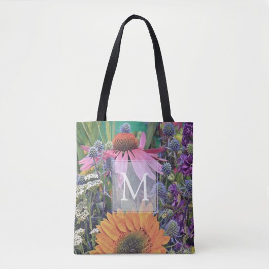 Helderkleurige Canvas tas bloemen monogram (Voorkant)