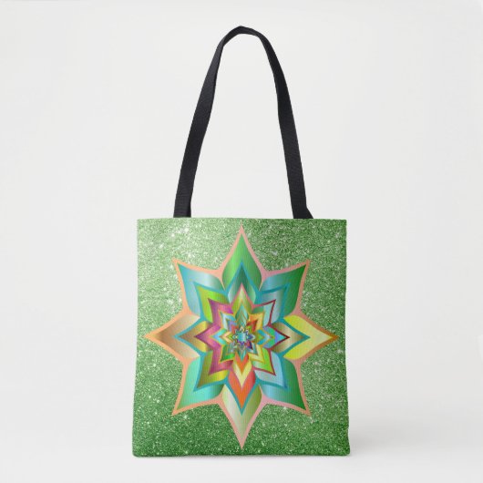 Helderkleurige Floral Green Faux Glitter Tote Bag (Voorkant)