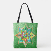 Helderkleurige Floral Green Faux Glitter Tote Bag (Achterkant)