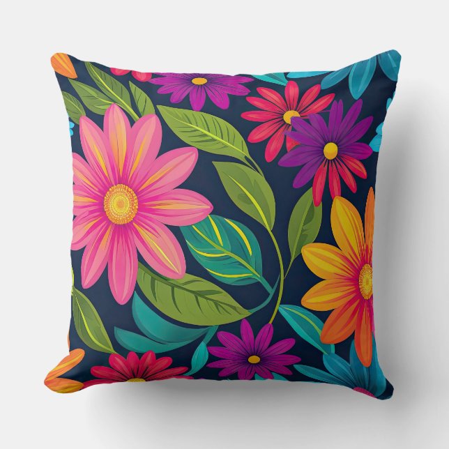 Helderkleurige Floral Kussen (Voorkant)