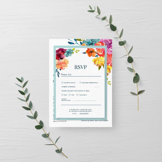 Helderkleurige floral Wedding Rsvp Kaart