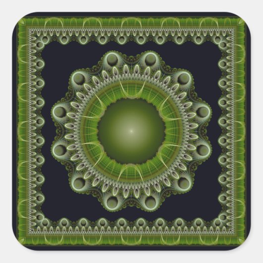 Helderkleurige fractal mandala vierkante sticker (Voorkant)
