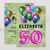 Helderkleurige glitterballonnen 50e verjaardag kaart (Voorkant / Achterkant)