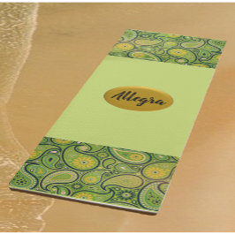 Helderkleurige groene en gele paisley yogamat