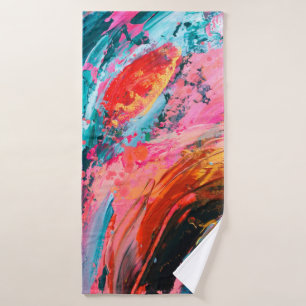 Helderkleurige hand geschilderd abstract achtergro badhanddoek