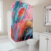 Helderkleurige hand geschilderd abstract achtergro douchegordijn (In situ)
