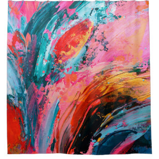 Helderkleurige hand geschilderd abstract achtergro douchegordijn