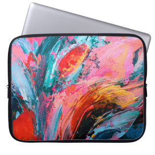Helderkleurige hand geschilderd abstract achtergro laptop sleeve