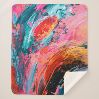 Helderkleurige hand geschilderd abstract achtergro sherpa deken