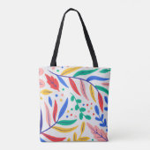 Helderkleurige handgetrokken bladeren tote bag (Achterkant)