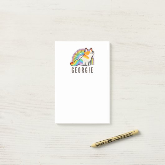 Helderkleurige hond en regenboog Post-it Notes (Op bureau)